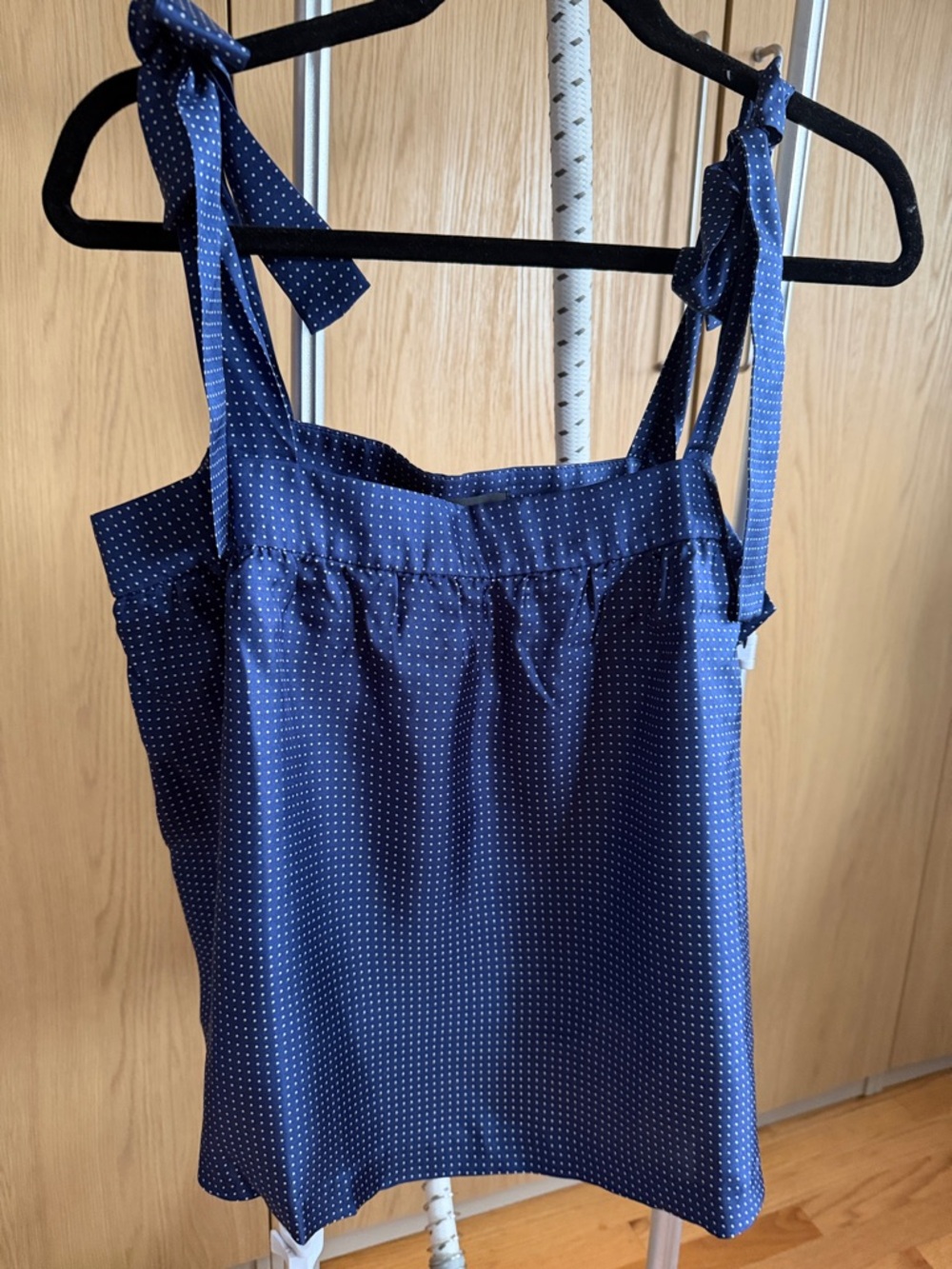J. Crew 100% Silk Navy Blue Polka Dot Tie-Strap Tank Top